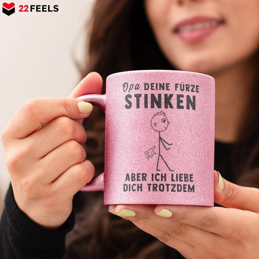 22Feels® Opa Geschenk - Glitzertasse mit Spruch (Pink, 320ml)-Glitzertasse Pink 320ml-22Feels