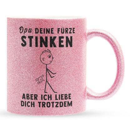 22Feels® Opa Geschenk - Glitzertasse mit Spruch (Pink, 320ml)-Glitzertasse Pink 320ml-22Feels
