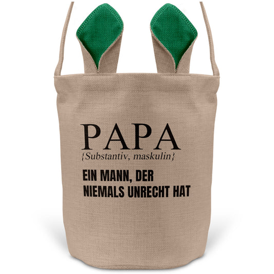22Feels® Papa Osterkorb Vater mit Henkel Ostergeschenk Tragetasche Ostern Deko Osternest Körbchen Hasenohren (Beige/Grün)-Ostern Tragetasche-22Feels