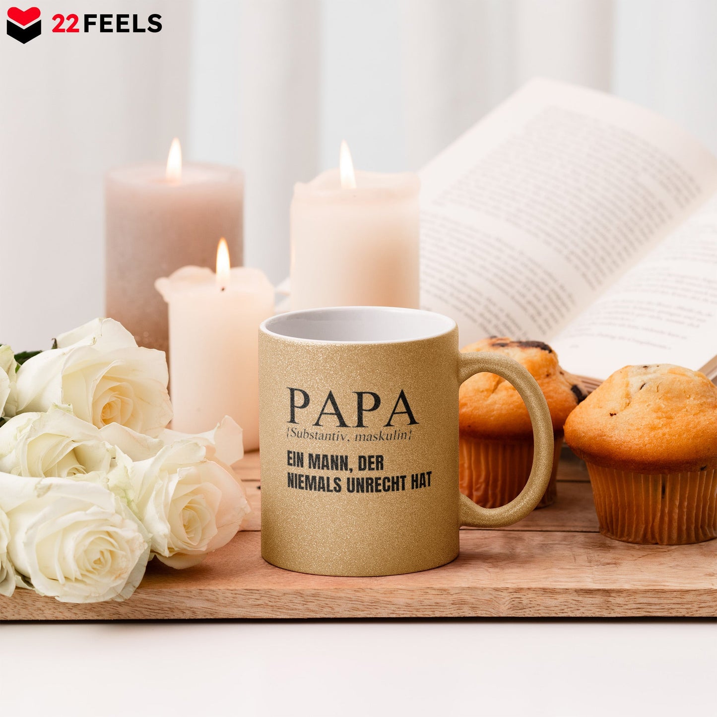22Feels® Papa Geschenk - Glitzertasse mit Spruch (Gold, 320ml)-Glitzertasse Gold 320ml-22Feels