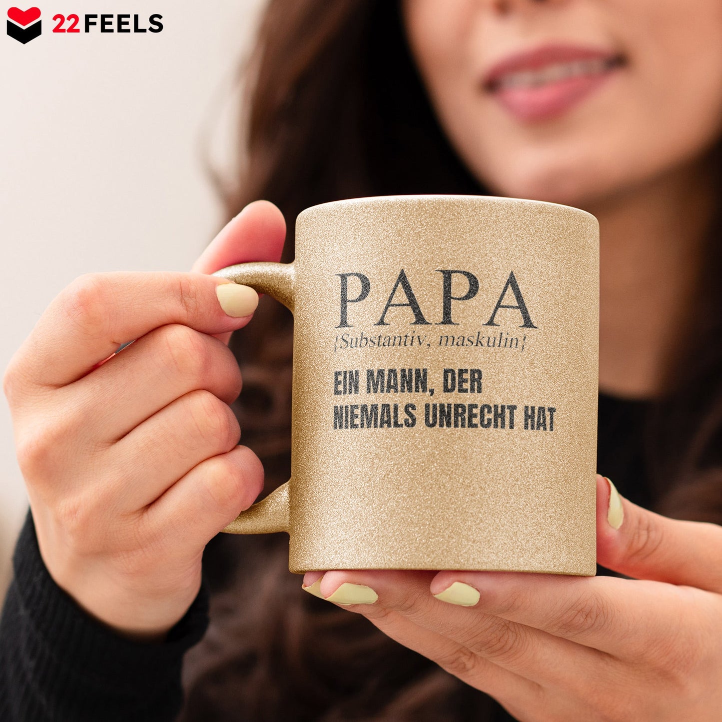 22Feels® Papa Geschenk - Glitzertasse mit Spruch (Gold, 320ml)-Glitzertasse Gold 320ml-22Feels