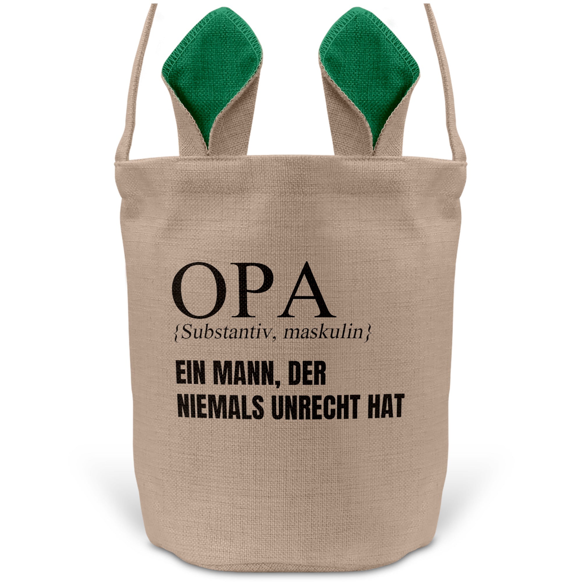 22Feels® Opa Grossvater Osterkorb mit Henkel Ostergeschenk Tragetasche Ostern Deko Osternest Körbchen Hasenohren (Beige/Grün)-Ostern Tragetasche-22Feels