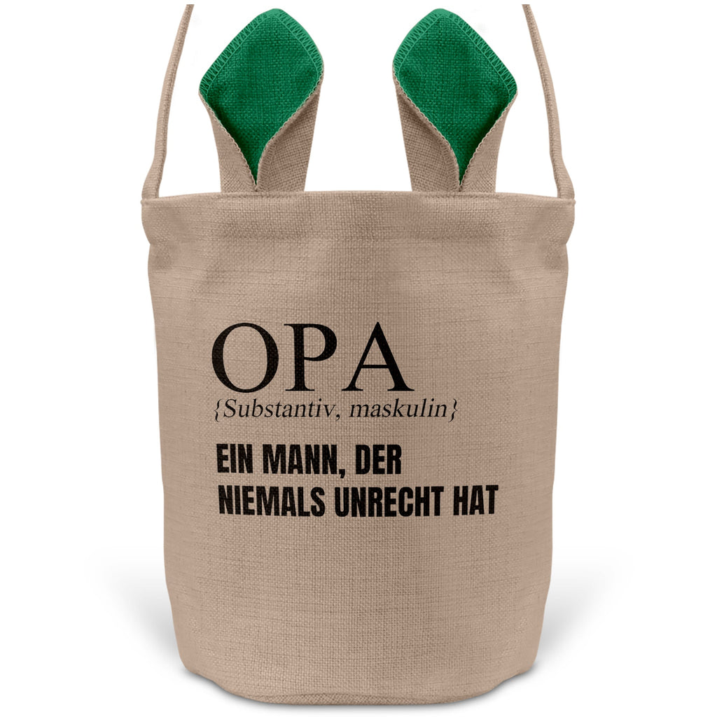 22Feels® Opa Grossvater Osterkorb mit Henkel Ostergeschenk Tragetasche Ostern Deko Osternest Körbchen Hasenohren (Beige/Grün)-Ostern Tragetasche-22Feels