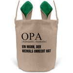 22Feels® Opa Grossvater Osterkorb mit Henkel Ostergeschenk Tragetasche Ostern Deko Osternest Körbchen Hasenohren (Beige/Grün)-Ostern Tragetasche-22Feels