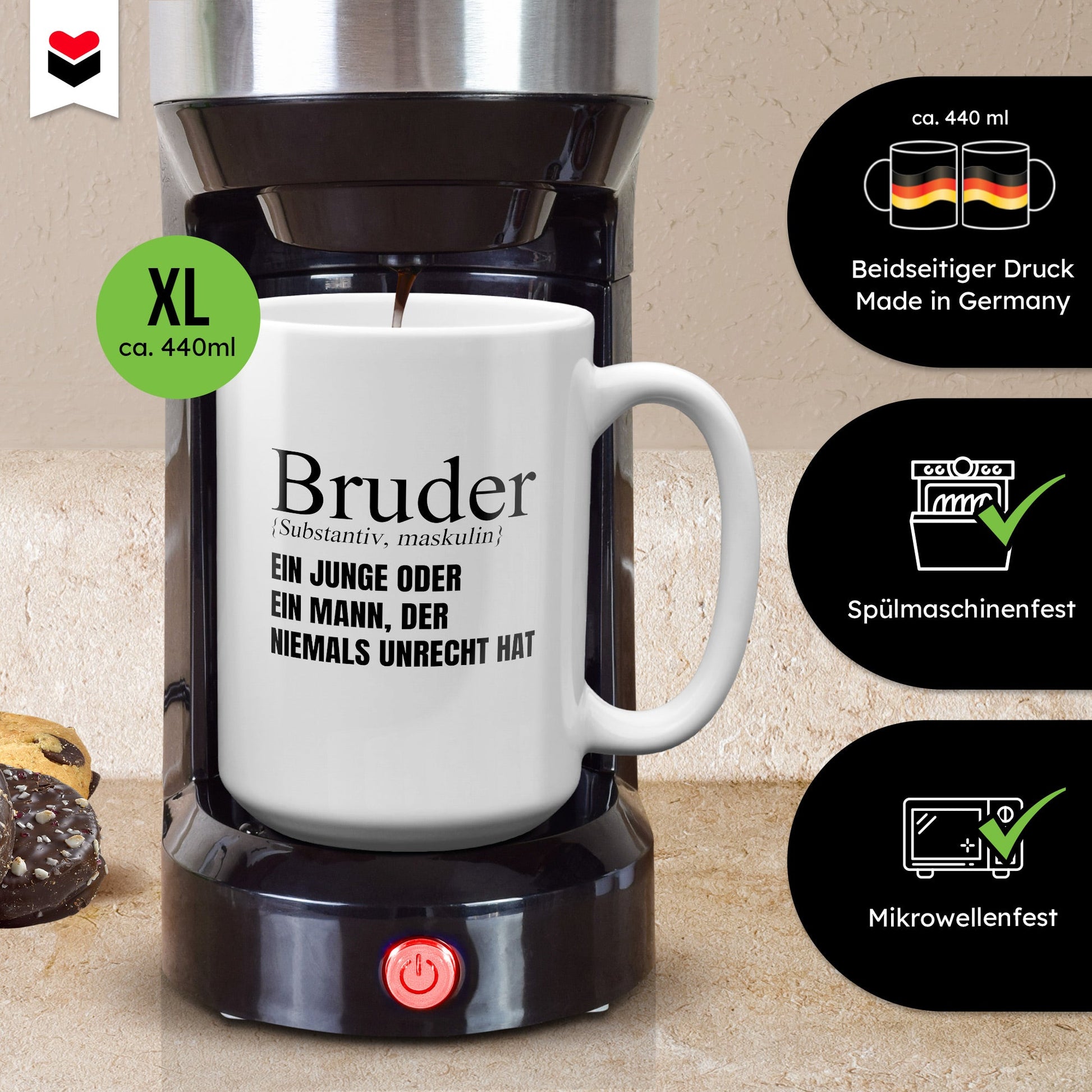 22Feels® Bruder Geschenk - XL Tasse mit Spruch (Weiss, 440ml)-Weisse XL Tasse 440ml-22Feels