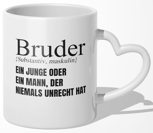 22Feels® Bruder Geschenk - Tasse mit Spruch (Herzhenkel, Weiss, 320ml)-Tasse Weiss Herzhenkel 320ml-22Feels