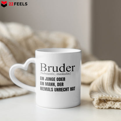 22Feels® Bruder Geschenk - Tasse mit Spruch (Herzhenkel, Weiss, 320ml)-Tasse Weiss Herzhenkel 320ml-22Feels