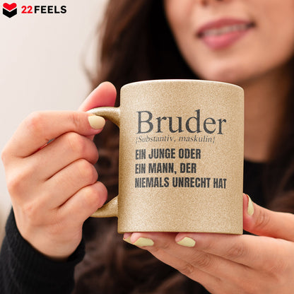 22Feels® Bruder Geschenk - Glitzertasse mit Spruch (Gold, 320ml)-Glitzertasse Gold 320ml-22Feels