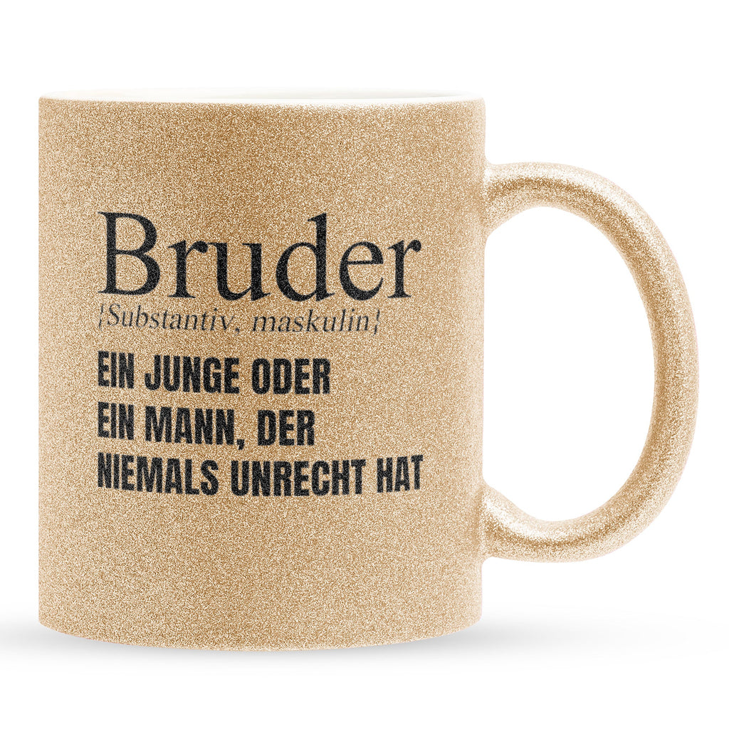 22Feels® Bruder Geschenk - Glitzertasse mit Spruch (Gold, 320ml)-Glitzertasse Gold 320ml-22Feels