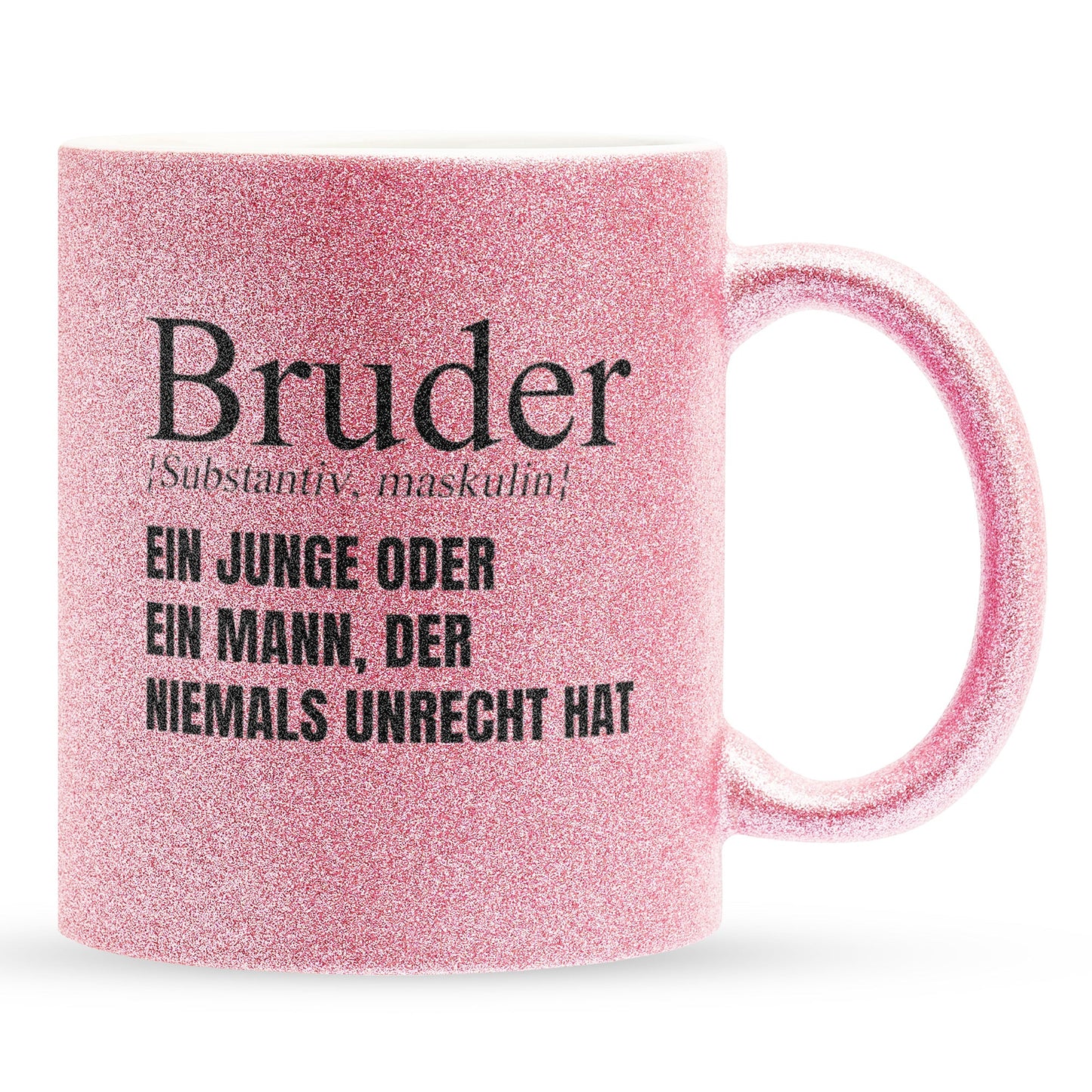 22Feels® Bruder Geschenk - Glitzertasse mit Spruch (Pink, 320ml)-Glitzertasse Pink 320ml-22Feels