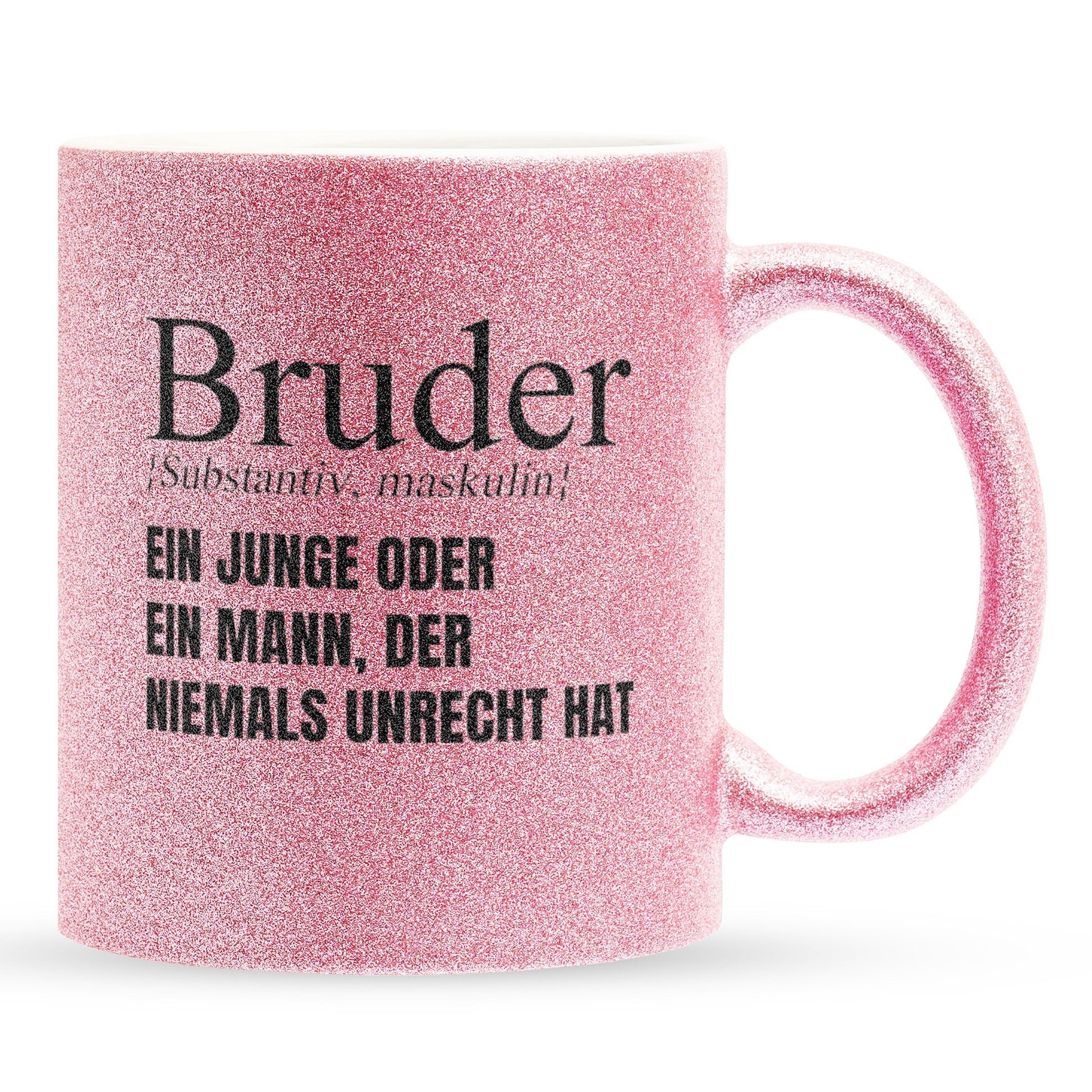 22Feels® Bruder Geschenk - Glitzertasse mit Spruch (Pink, 320ml)-Glitzertasse Pink 320ml-22Feels