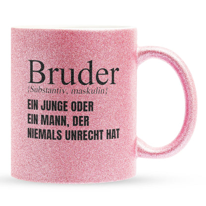 22Feels® Bruder Geschenk - Glitzertasse mit Spruch (Pink, 320ml)-Glitzertasse Pink 320ml-22Feels