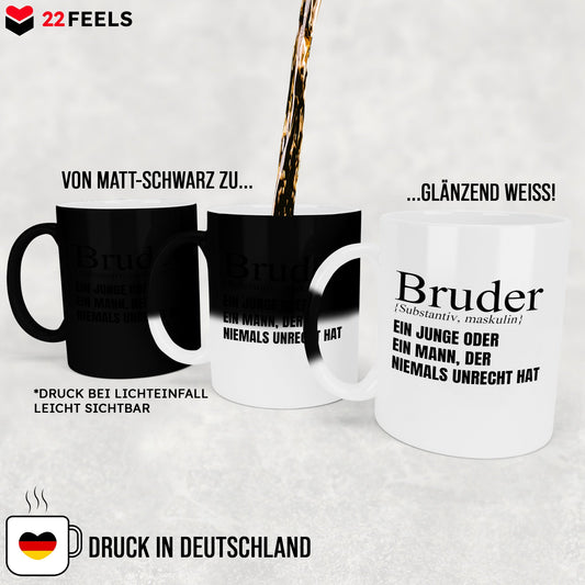 22Feels® Bruder Geschenk - Zaubertasse mit Spruch (Matt-Schwarz und Weiss, 320ml)-Farbwechsel Tasse Matt 320ml-22Feels