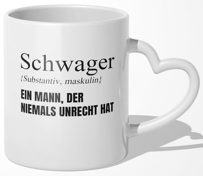 22Feels® Schwager Geschenk - Tasse mit Spruch (Herzhenkel, Weiss, 320ml)-Tasse Weiss Herzhenkel 320ml-22Feels