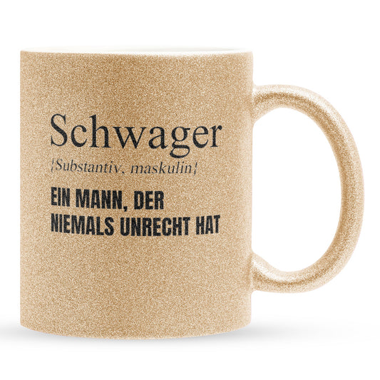22Feels® Schwager Geschenk - Glitzertasse mit Spruch (Gold, 320ml)-Glitzertasse Gold 320ml-22Feels