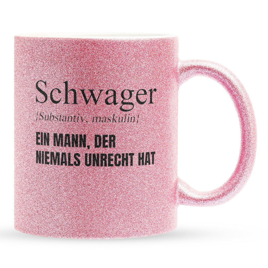 22Feels® Schwager Geschenk - Glitzertasse mit Spruch (Pink, 320ml)-Glitzertasse Pink 320ml-22Feels