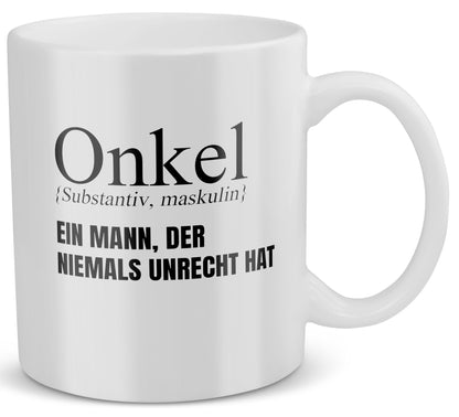 22Feels® Onkel Geschenk - Tasse mit Spruch: Definition - Ein Mann, der niemals unrecht hat (Weiss, 320ml)-Weisse Tasse 320ml-22Feels
