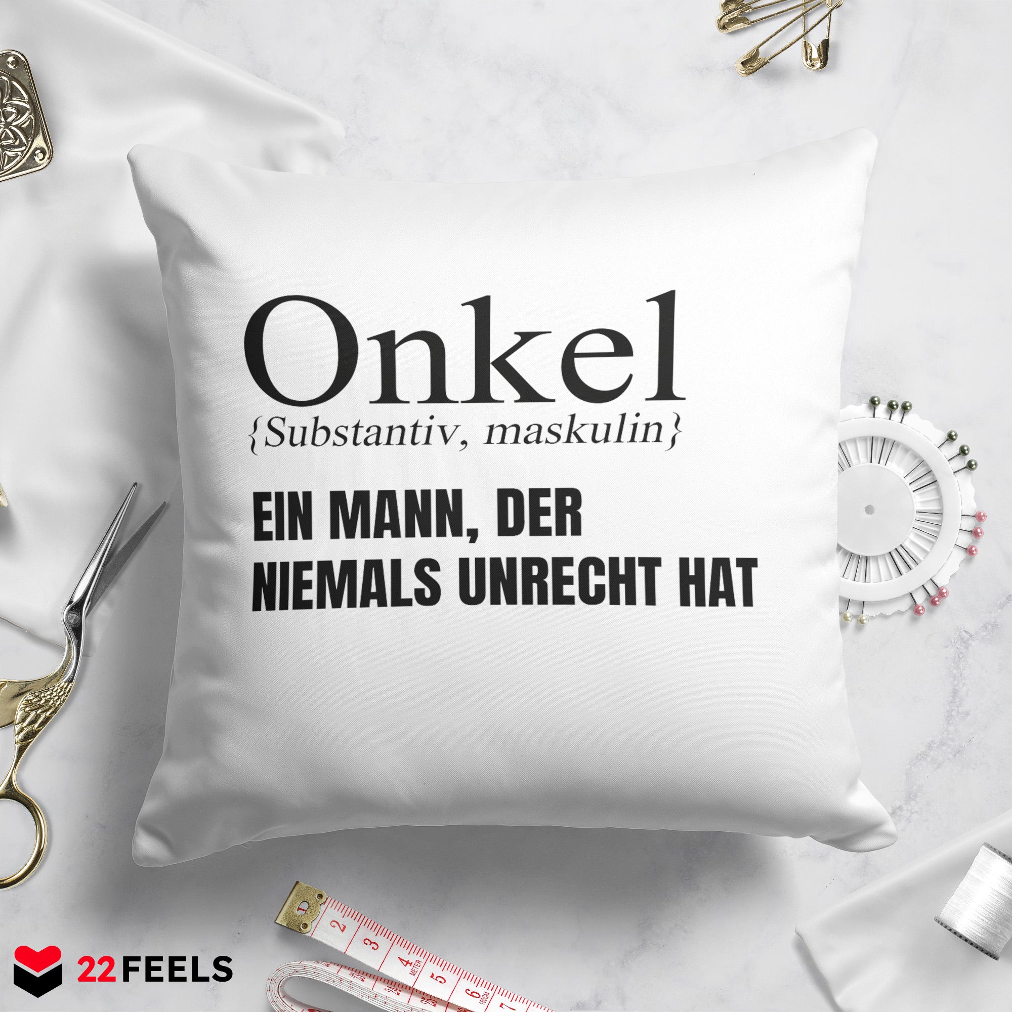 22Feels® Onkel Geschenk - Kissen mit Spruch (Weiss 40x40cm)-Kissen Weiss 40x40-22Feels