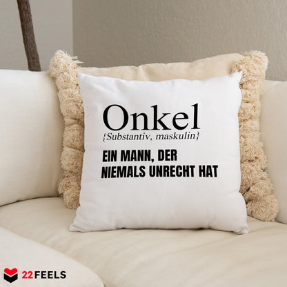 22Feels® Onkel Geschenk - Kissen mit Spruch (Weiss 40x40cm)-Kissen Weiss 40x40-22Feels