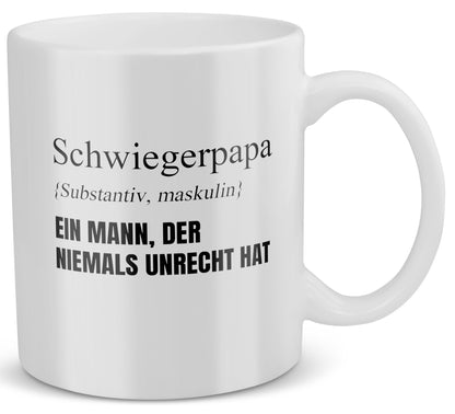 22Feels® Schwiegervater Geschenk - Tasse mit Spruch: Definition - Ein Mann, der niemals unrecht hat (Weiss, 320ml)-Weisse Tasse 320ml-22Feels