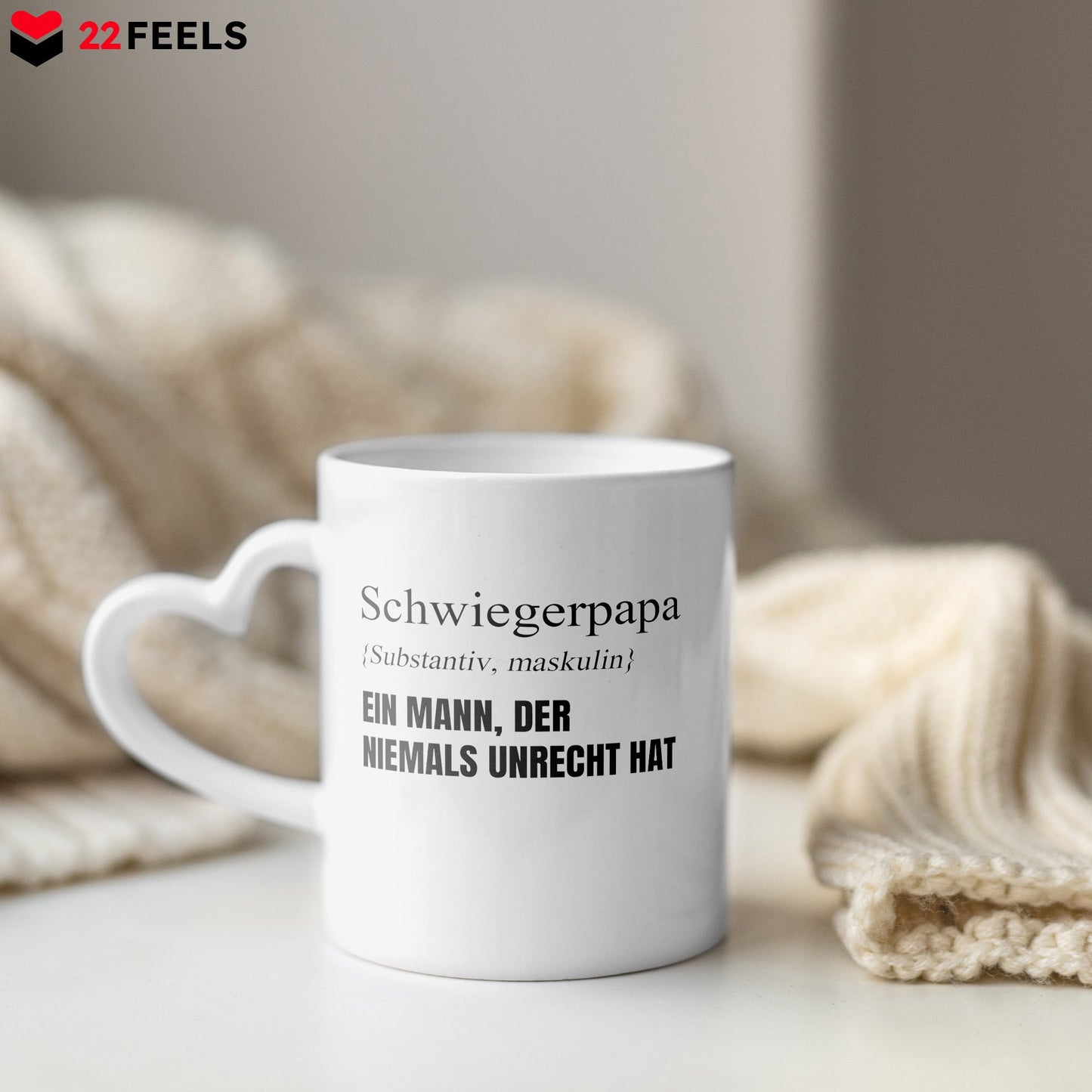 22Feels® Schwiegervater Geschenk - Tasse mit Spruch (Herzhenkel, Weiss, 320ml)-Tasse Weiss Herzhenkel 320ml-22Feels