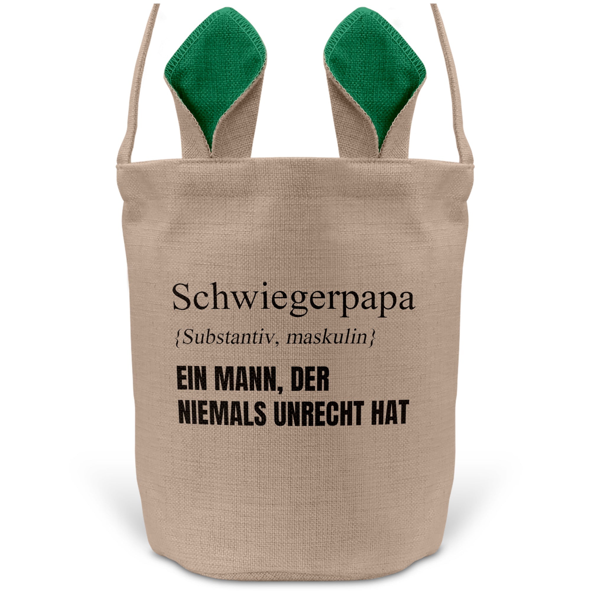 22Feels® Schwiegerpapa Osterkorb mit Henkel Ostergeschenk Tragetasche Ostern Deko Osternest Körbchen Hasenohren (Beige/Grün)-Ostern Tragetasche-22Feels