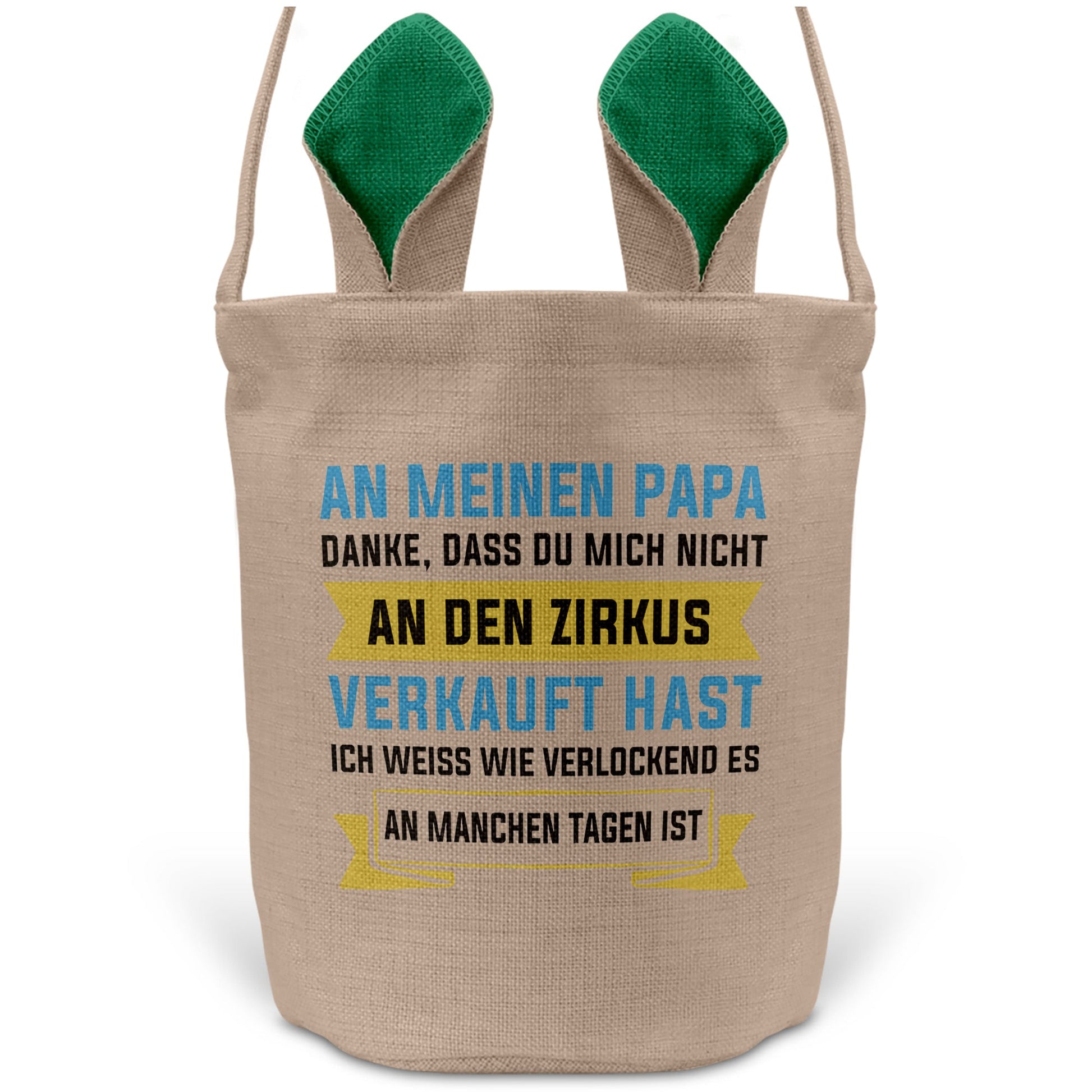 22Feels® Papa Osterkorb Vater mit Henkel Ostergeschenk Tragetasche Ostern Deko Osternest Körbchen Hasenohren (Beige/Grün)-Ostern Tragetasche-22Feels