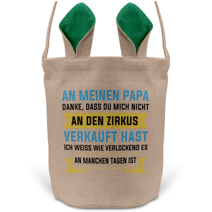 22Feels® Papa Osterkorb Vater mit Henkel Ostergeschenk Tragetasche Ostern Deko Osternest Körbchen Hasenohren (Beige/Grün)-Ostern Tragetasche-22Feels