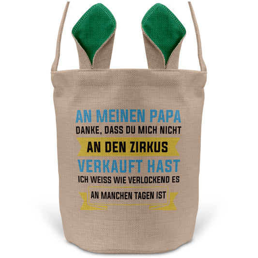 22Feels® Papa Osterkorb Vater mit Henkel Ostergeschenk Tragetasche Ostern Deko Osternest Körbchen Hasenohren (Beige/Grün)-Ostern Tragetasche-22Feels