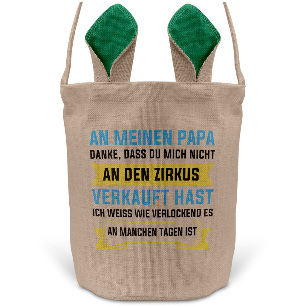 22Feels® Papa Osterkorb Vater mit Henkel Ostergeschenk Tragetasche Ostern Deko Osternest Körbchen Hasenohren (Beige/Grün)-Ostern Tragetasche-22Feels