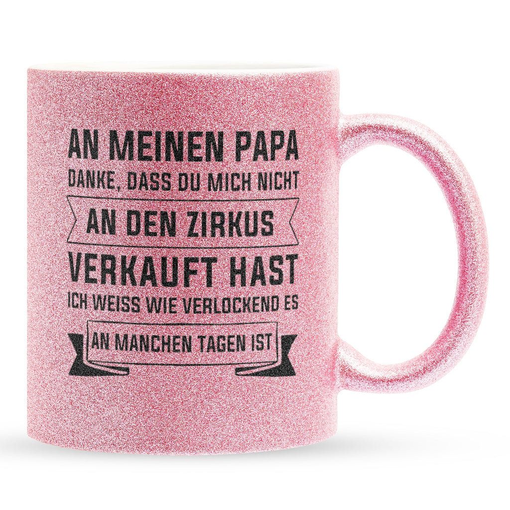 22Feels® Papa Geschenk - Glitzertasse mit Spruch (Pink, 320ml)-Glitzertasse Pink 320ml-22Feels