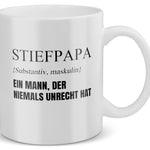 22Feels® Geschenk für Stiefpapas - Tasse mit Spruch: Definition - Ein Mann, der niemals unrecht hat (Weiss, 320ml)-Weisse Tasse 320ml-22Feels