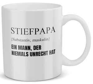 22Feels® Geschenk für Stiefpapas - Tasse mit Spruch: Definition - Ein Mann, der niemals unrecht hat (Weiss, 320ml)-Weisse Tasse 320ml-22Feels
