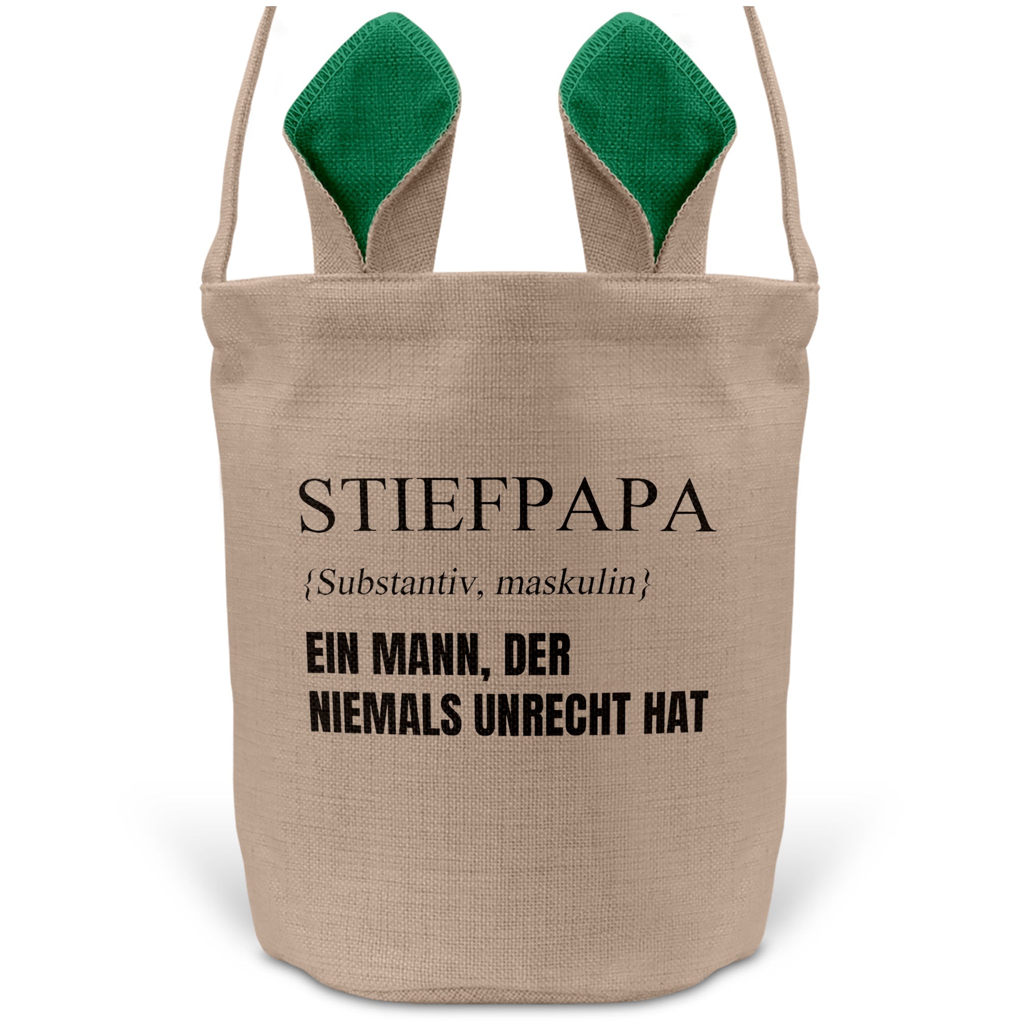 22Feels® Stiefpapa Stiefvater Osterkorb mit Henkel Ostergeschenk Tragetasche Ostern Deko Osternest Körbchen Hasenohren (Beige/Grün)-Ostern Tragetasche-22Feels