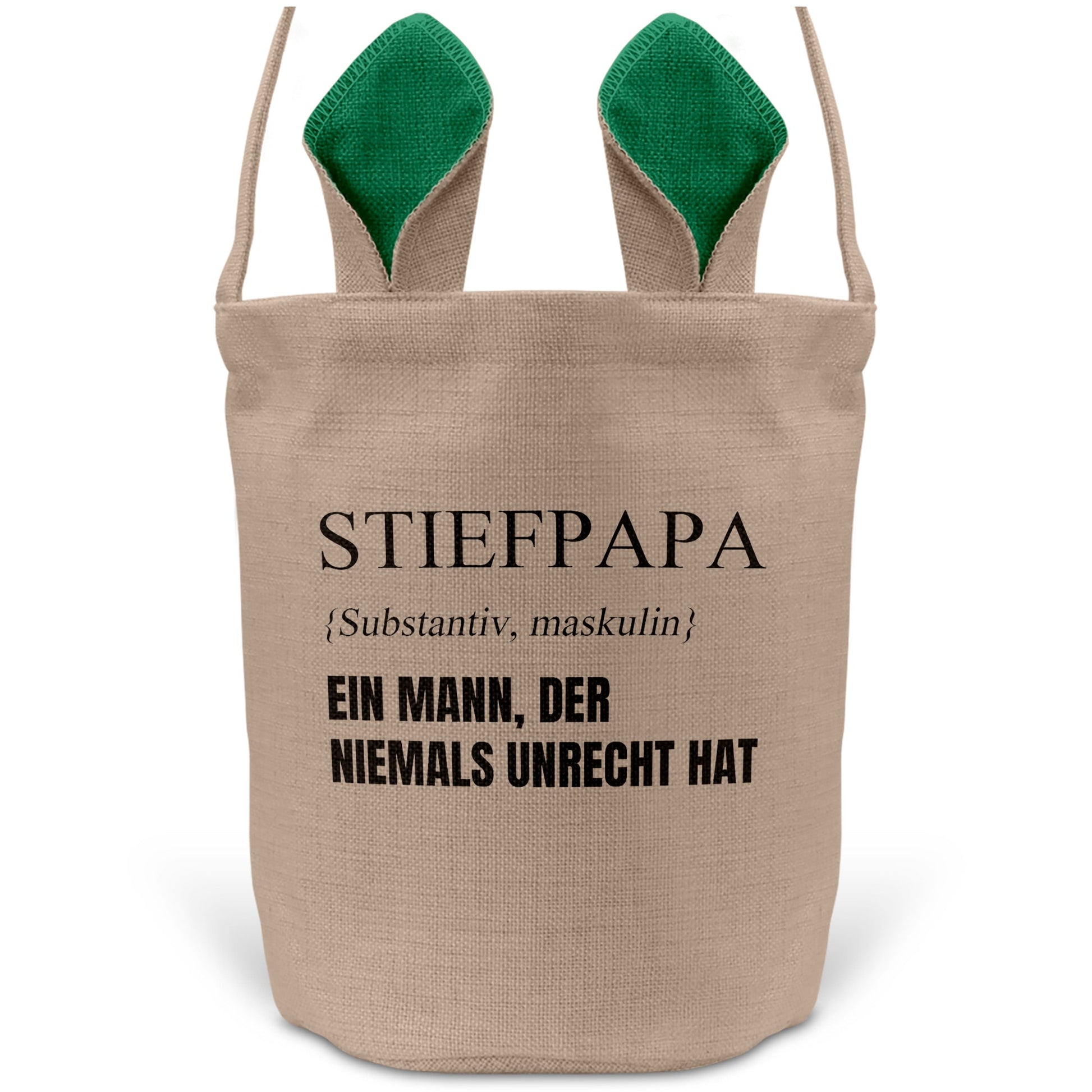 22Feels® Stiefpapa Stiefvater Osterkorb mit Henkel Ostergeschenk Tragetasche Ostern Deko Osternest Körbchen Hasenohren (Beige/Grün)-Ostern Tragetasche-22Feels
