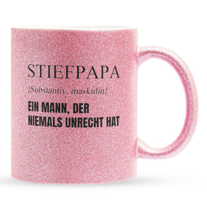 22Feels® Stiefvater Geschenk - Glitzertasse mit Spruch (Pink, 320ml)-Glitzertasse Pink 320ml-22Feels