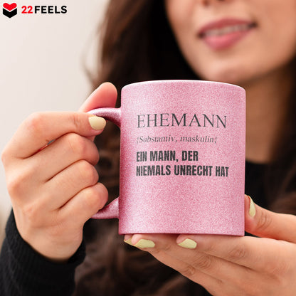 22Feels® Ehemann Geschenk zum Hochzeitstag, Valentinstag etc. - Glitzertasse mit Spruch (Pink, 320ml)-Glitzertasse Pink 320ml-22Feels