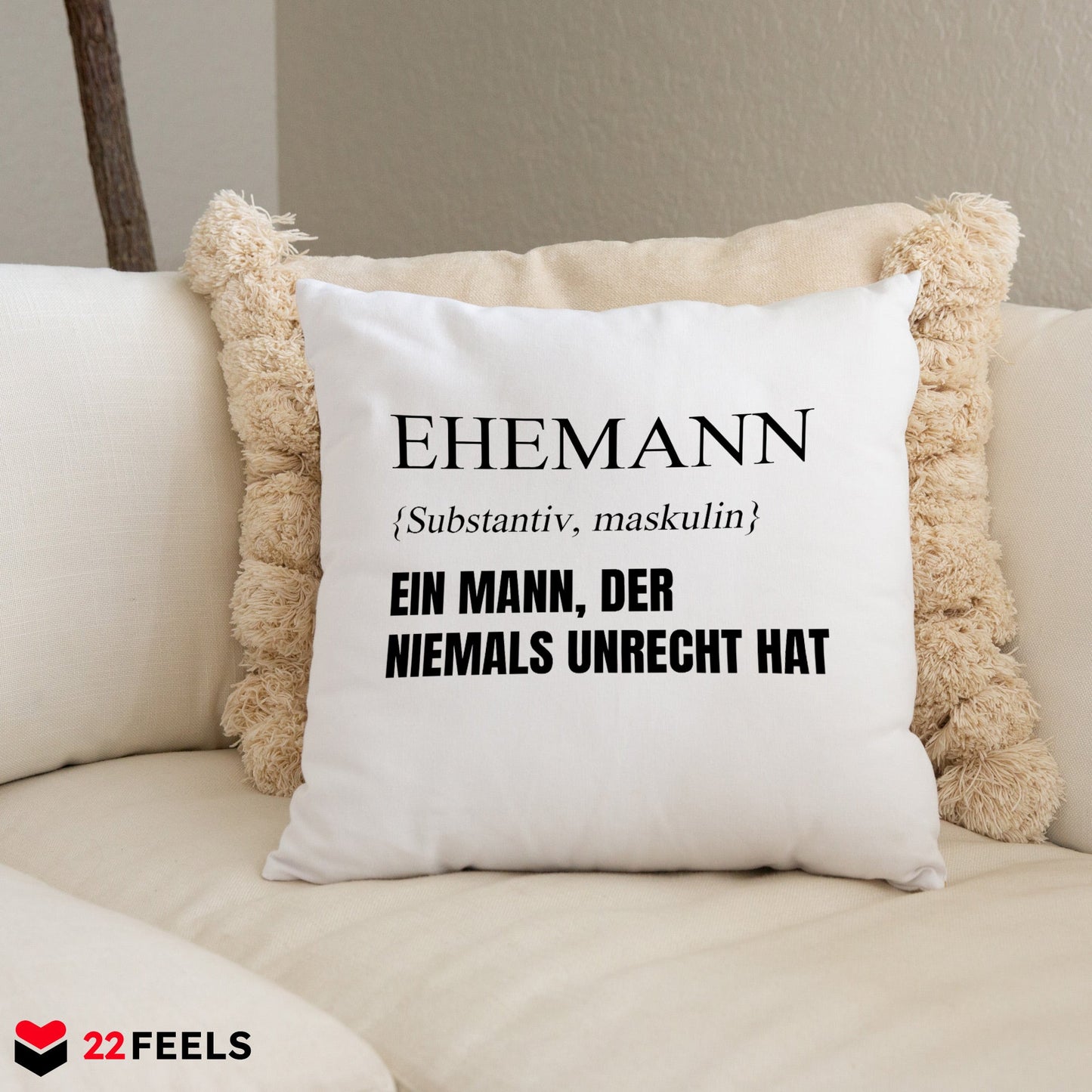 22Feels® Ehemann Geschenk zum Hochzeitstag, Valentinstag etc. - Kissen mit Spruch (Weiss 40x40cm)-Kissen Weiss 40x40-22Feels