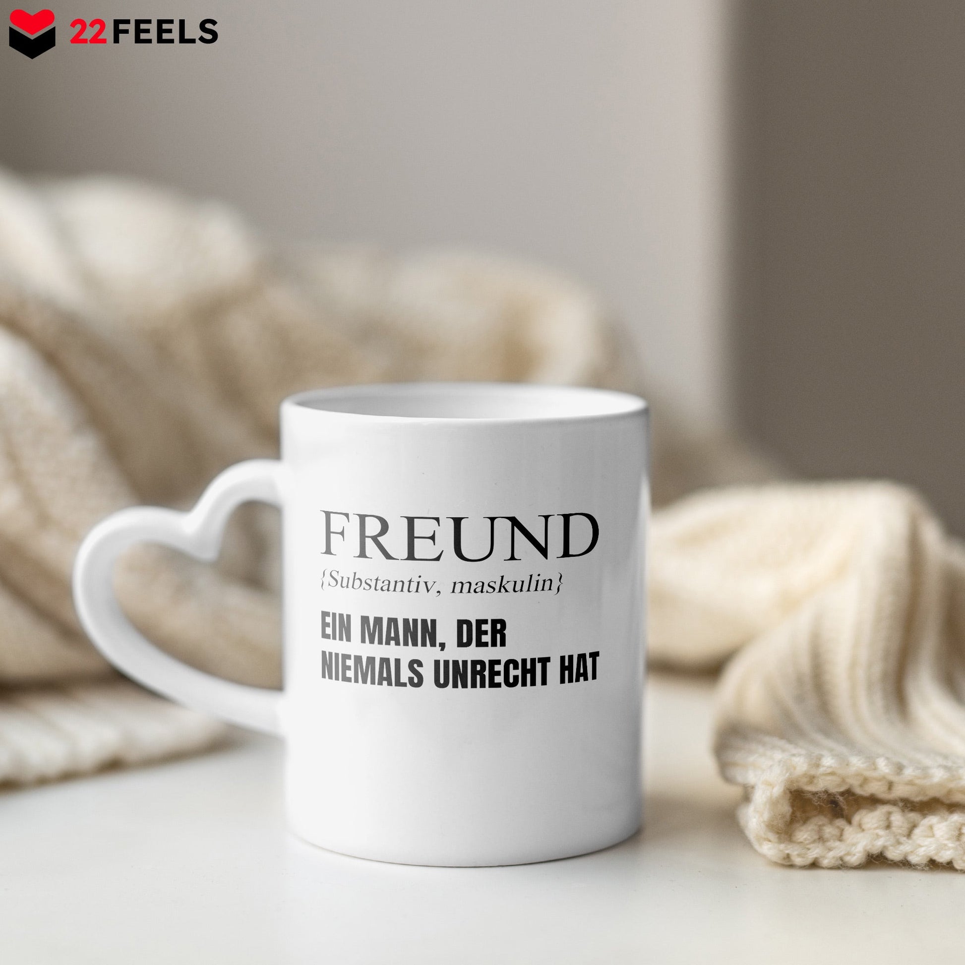 22Feels® Freund Geschenk zum Jahrestag, Valentinstag etc. - Tasse mit Spruch (Herzhenkel, Weiss, 320ml)-Tasse Weiss Herzhenkel 320ml-22Feels