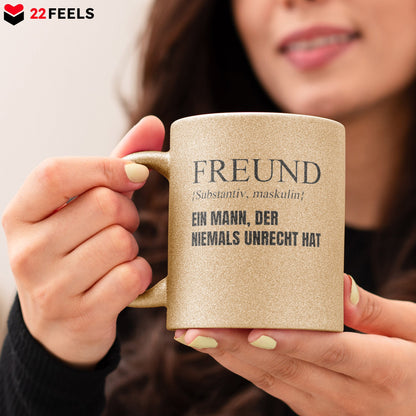 22Feels® Freund Geschenk zum Jahrestag, Valentinstag etc. - Glitzertasse mit Spruch (Gold, 320ml)-Glitzertasse Gold 320ml-22Feels