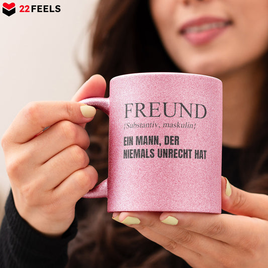 22Feels® Freund Geschenk zum Jahrestag, Valentinstag etc. - Glitzertasse mit Spruch (Pink, 320ml)-Glitzertasse Pink 320ml-22Feels