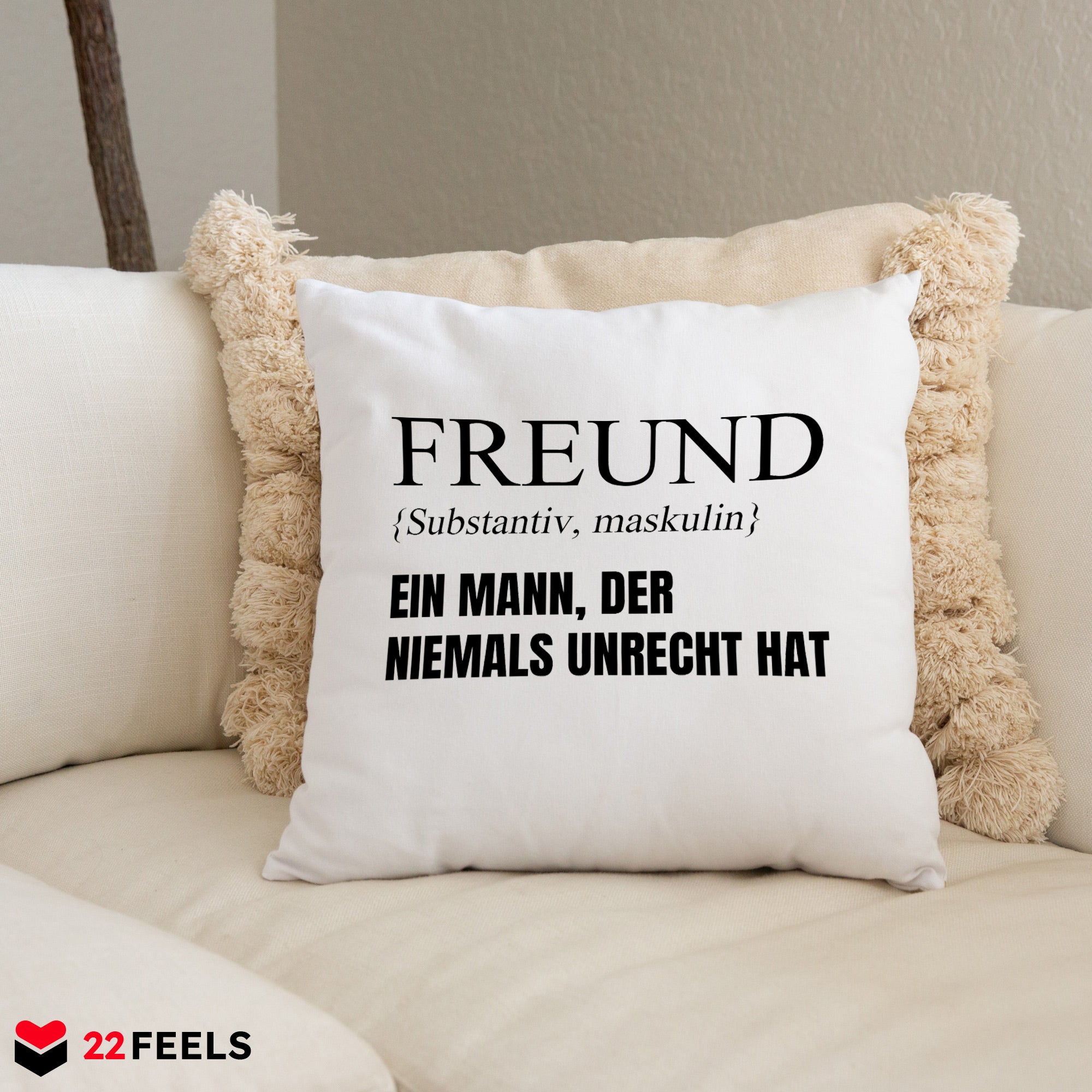 22Feels® Freund Geschenk zum Jahrestag, Valentinstag etc. - Kissen mit Spruch (Weiss 40x40cm)-Kissen Weiss 40x40-22Feels