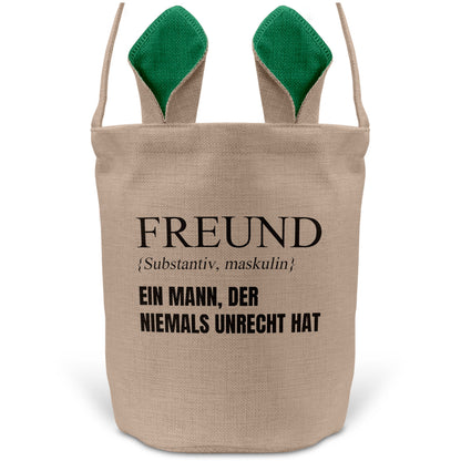 22Feels® Freund Paar Osterkorb mit Henkel Ostergeschenk Tragetasche Ostern Deko Osternest Körbchen Hasenohren (Beige/Grün)-Ostern Tragetasche-22Feels