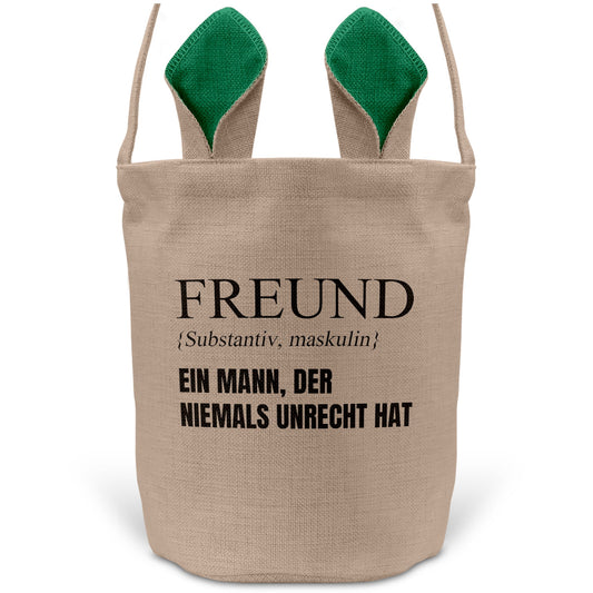 22Feels® Freund Paar Osterkorb mit Henkel Ostergeschenk Tragetasche Ostern Deko Osternest Körbchen Hasenohren (Beige/Grün)-Ostern Tragetasche-22Feels