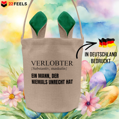 22Feels® Verlobter Männer Osterkorb mit Henkel Ostergeschenk Tragetasche Ostern Deko Osternest Körbchen Hasenohren (Beige/Grün)-Ostern Tragetasche-22Feels