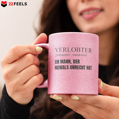 22Feels® Verlobter Geschenk - Glitzertasse mit Spruch (Pink, 320ml)-Glitzertasse Pink 320ml-22Feels