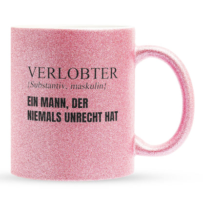 22Feels® Verlobter Geschenk - Glitzertasse mit Spruch (Pink, 320ml)-Glitzertasse Pink 320ml-22Feels