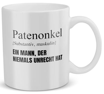 22Feels® Patenonkel Geschenk - Tasse mit Spruch: Definition - Ein Mann, der niemals unrecht hat (Weiss, 320ml)-Weisse Tasse 320ml-22Feels