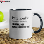 22Feels® Patenonkel Geschenk - Tasse mit Spruch (Weiss-Schwarz, 320ml)-TwoTone Tasse Weiss-Schwarz 320ml-22Feels