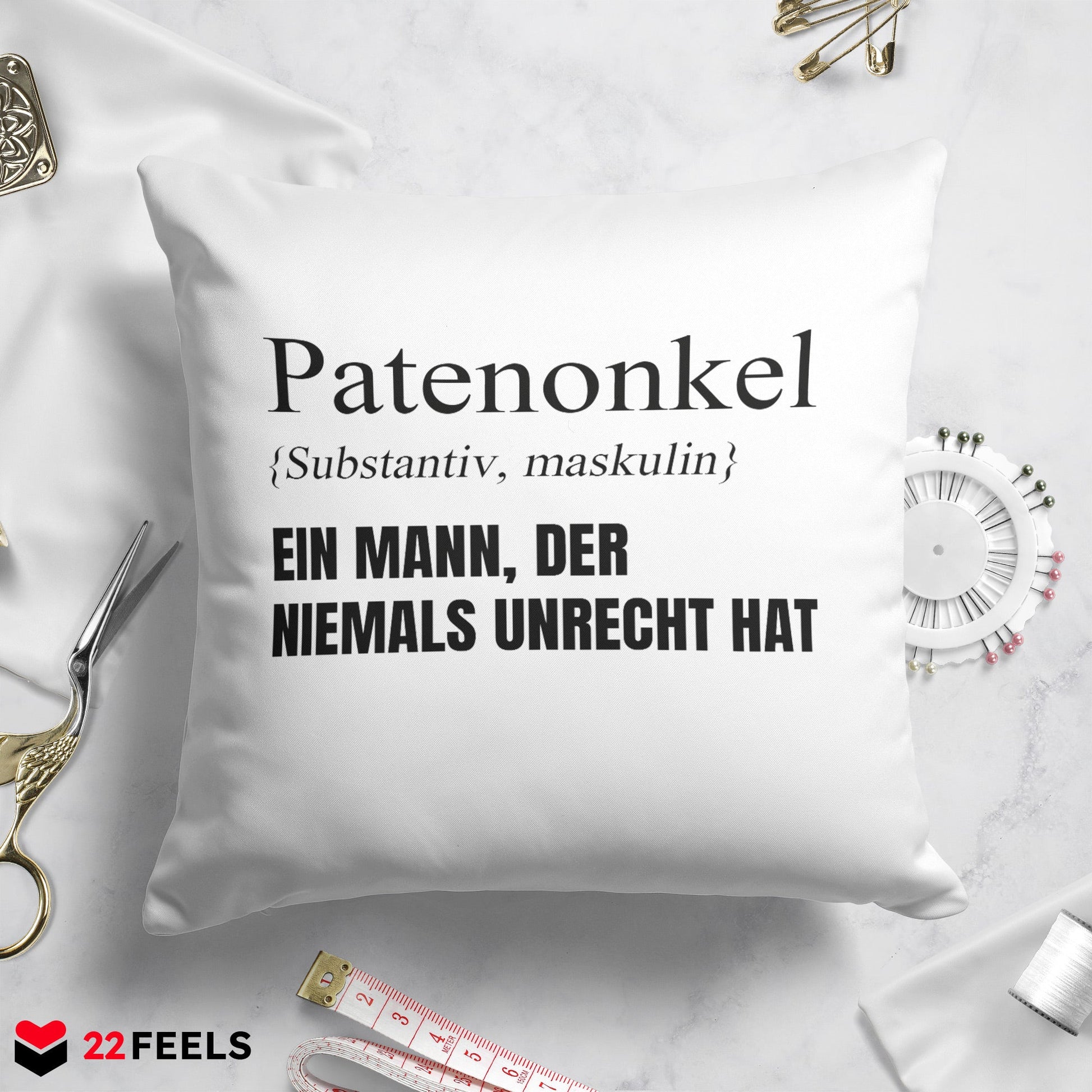 22Feels® Patenonkel Geschenk - Kissen mit Spruch (Weiss 40x40cm)-Kissen Weiss 40x40-22Feels